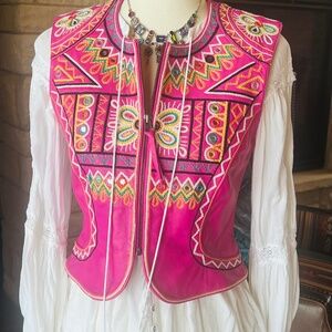 NWT! Double D Ranch Leather Festival of Colors Vest in Hot Pink! XS